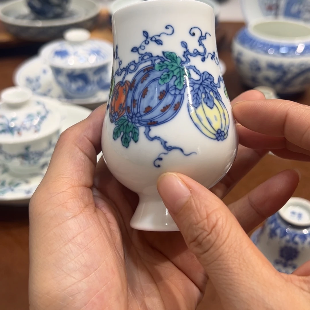 杯子斗彩西瓜凯恩杯纯手工
