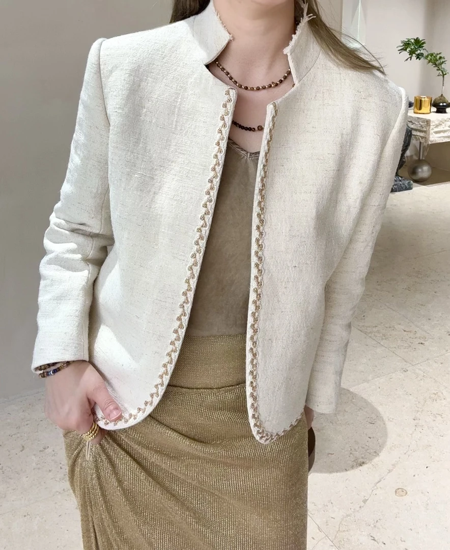 AUTI SEMINARIO九分袖弧形亚麻西装