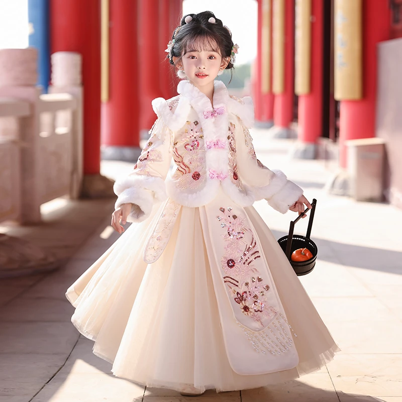拜年服女童冬季2025新款汉服超仙古装秋冬儿童中国风童装女孩冬装
