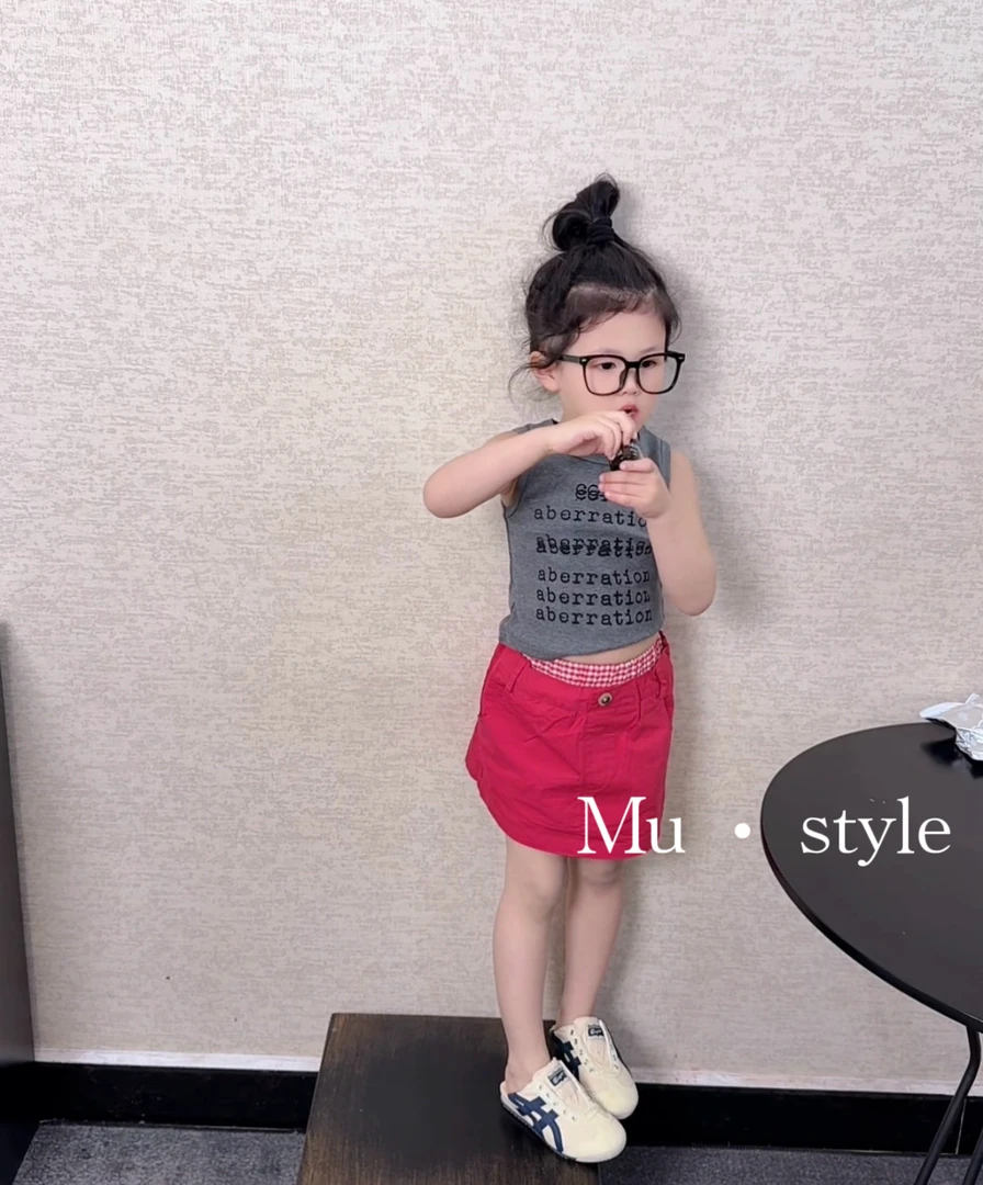 Kk·儿童夏季新款好搭纯色字母无袖背心