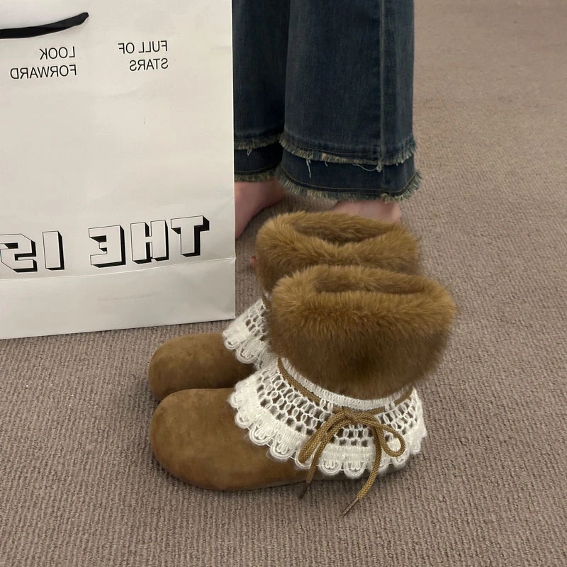内增高加绒保暖可爱雪地靴女2025冬季新款爆款勃肯鞋毛毛棉鞋短靴