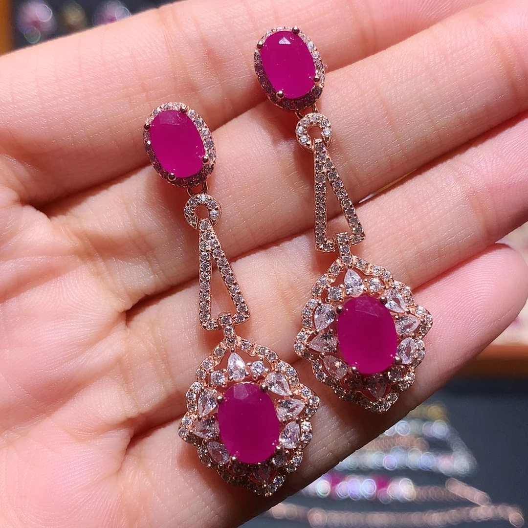 耳饰红宝石银S925镶嵌