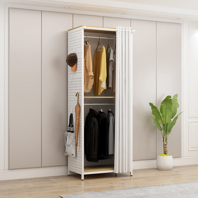 洞洞板开放式衣柜防尘罩帘子衣帽架简易组装金属衣帽间挂衣柜衣橱