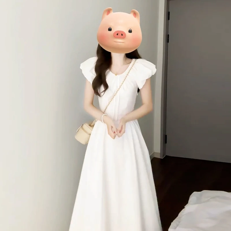 法式白色泡泡袖春季连衣裙子女夏2025年高级感度假风气质长裙1071