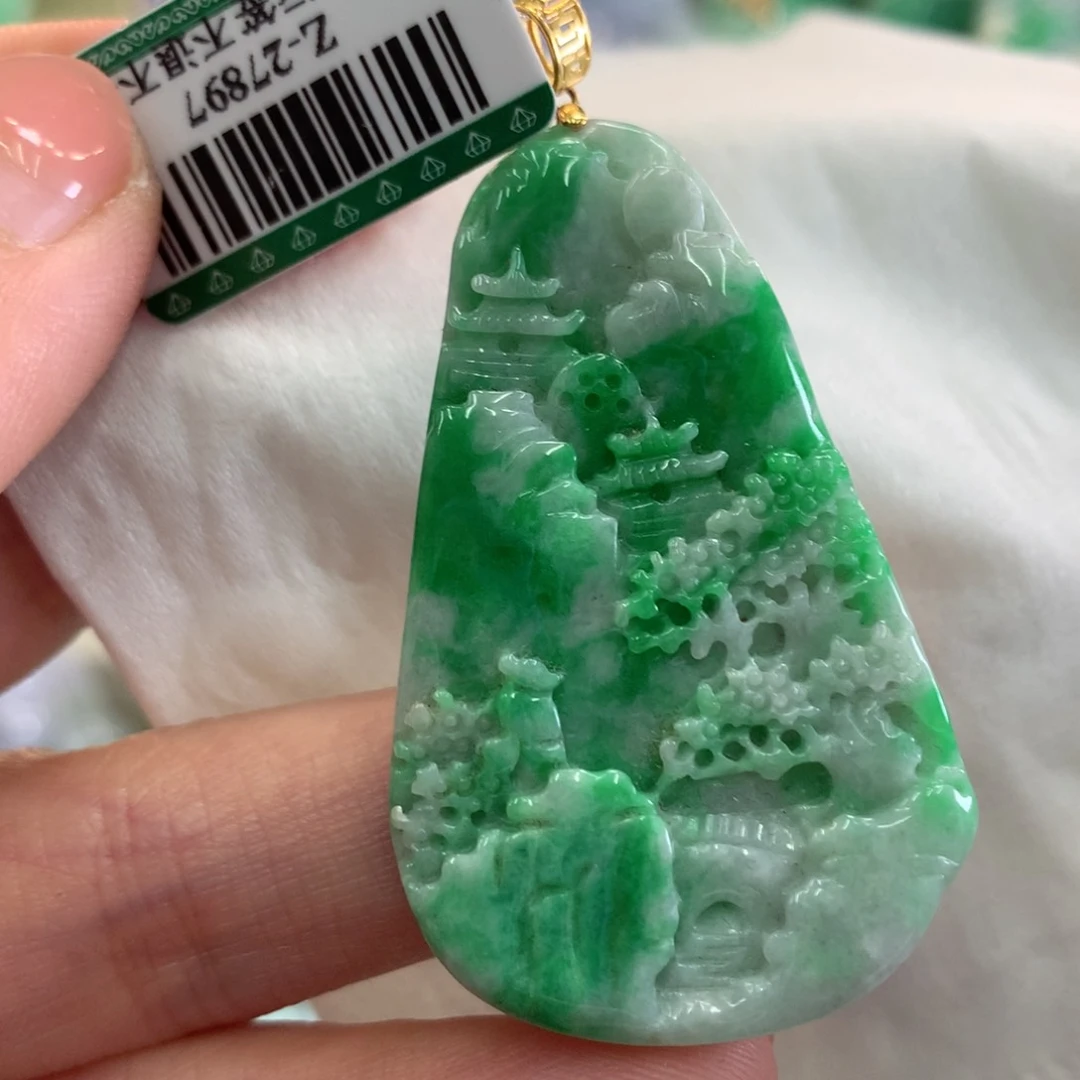 翡翠吊坠(不含链)18K金镶嵌