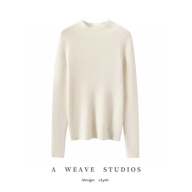 [100%山羊绒]一线抽条半高领羊绒针织打底衫