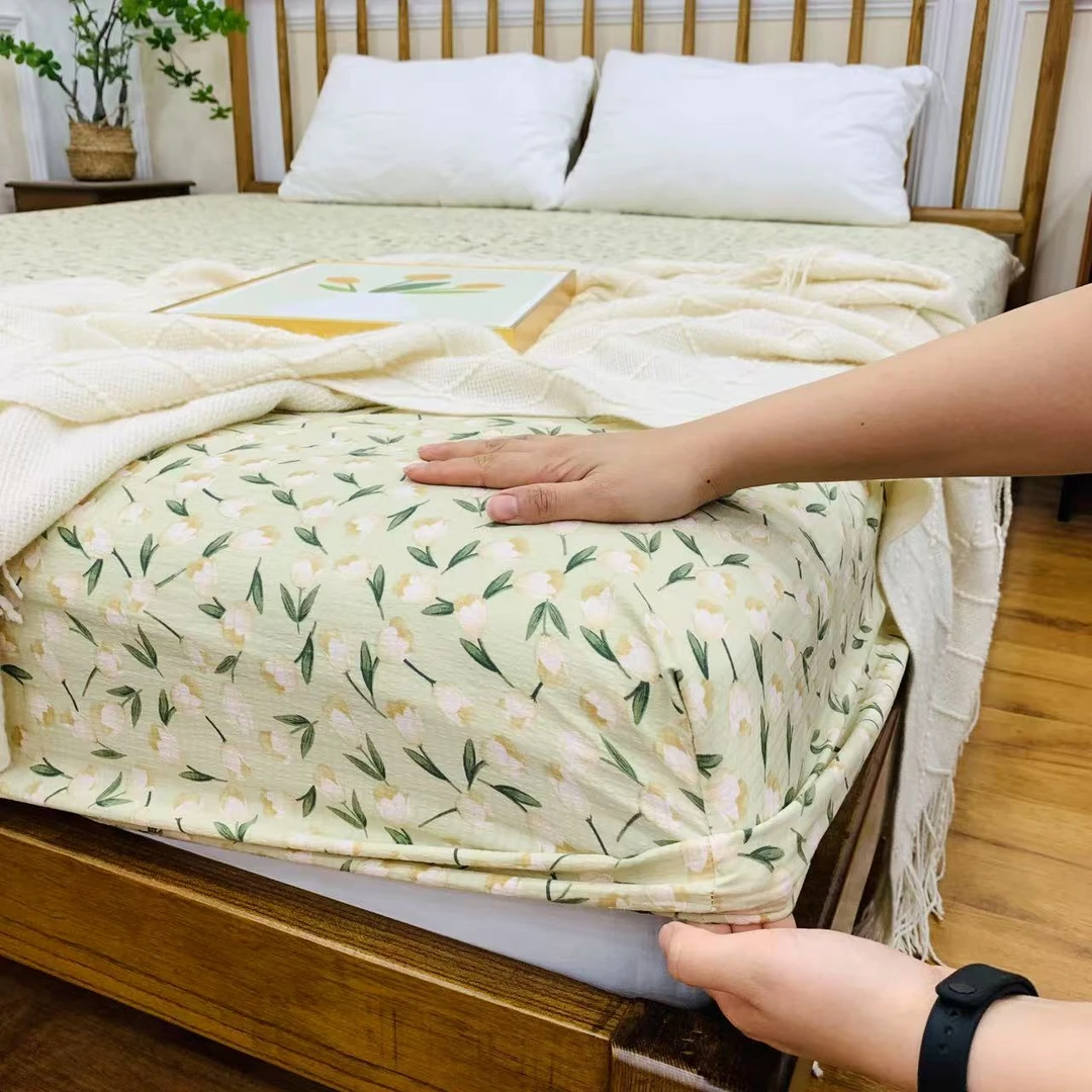 【夕颜绿】-A类泡泡棉印花1.8X2床笠床垫保护套