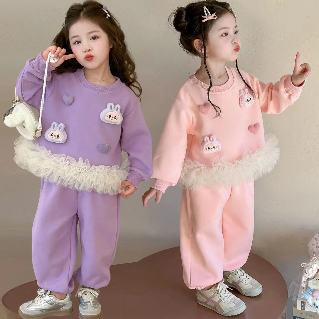 女童套装春秋季2025新款小女孩洋气卫衣儿童秋装宝宝运动休闲衣服