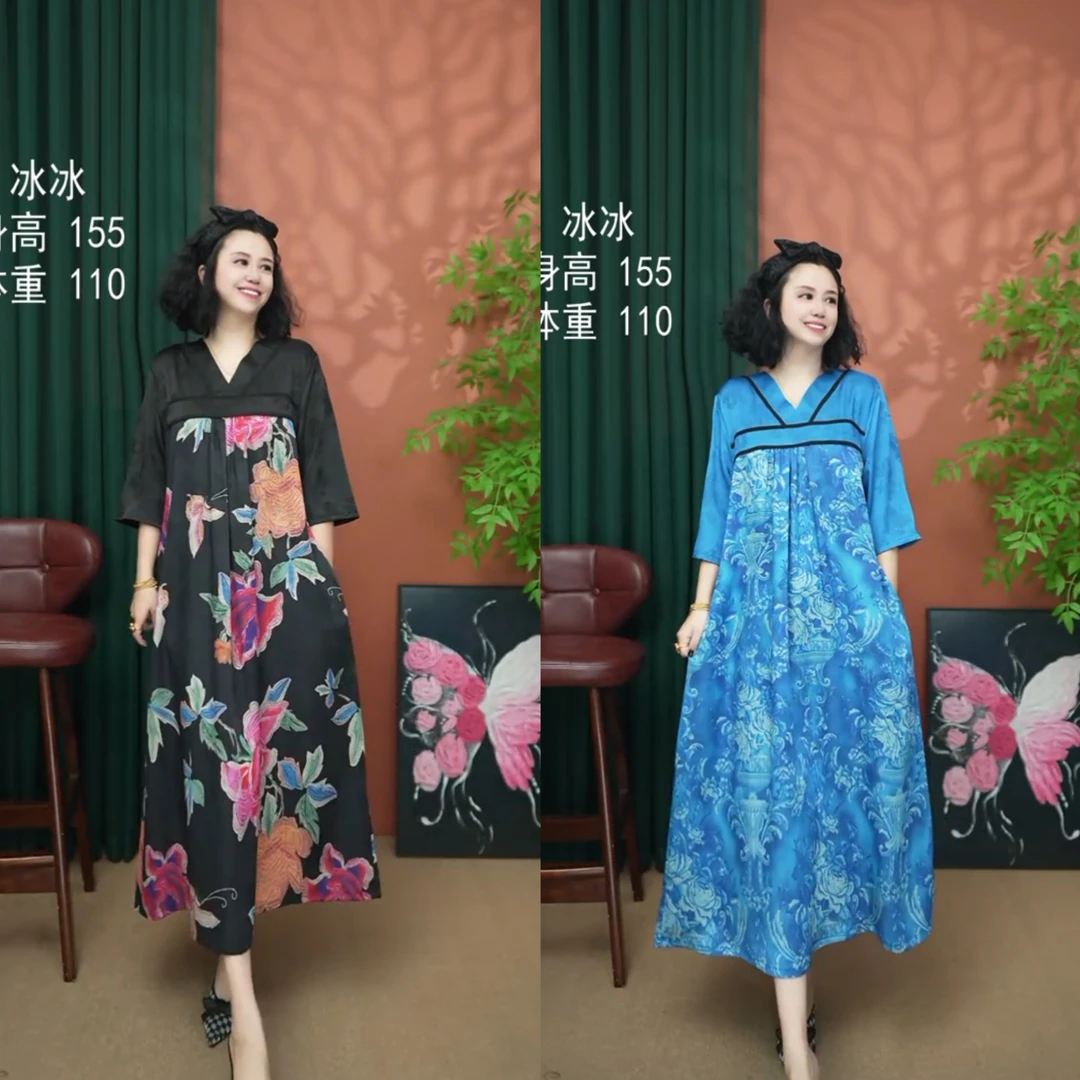 【冰冰958】2025夏季新款新中式宽松显瘦民族风气质连衣裙-958