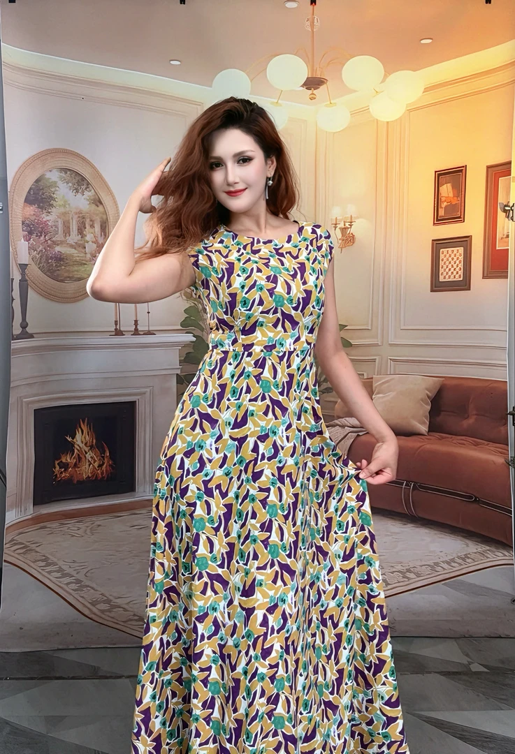 【法式无袖抽象印花连衣裙】女夏质感设计感气质显瘦优雅裙子