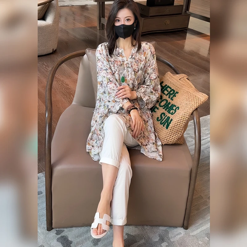 Linda姐高端线【欧若风】新款时尚气质印花上衣衬衫AS5SCS0398