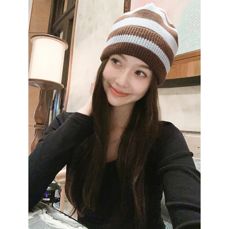 美洋MEIYANG【特卖】富士蓝针织帽 软乎乎~撞色条纹复古保暖冷帽