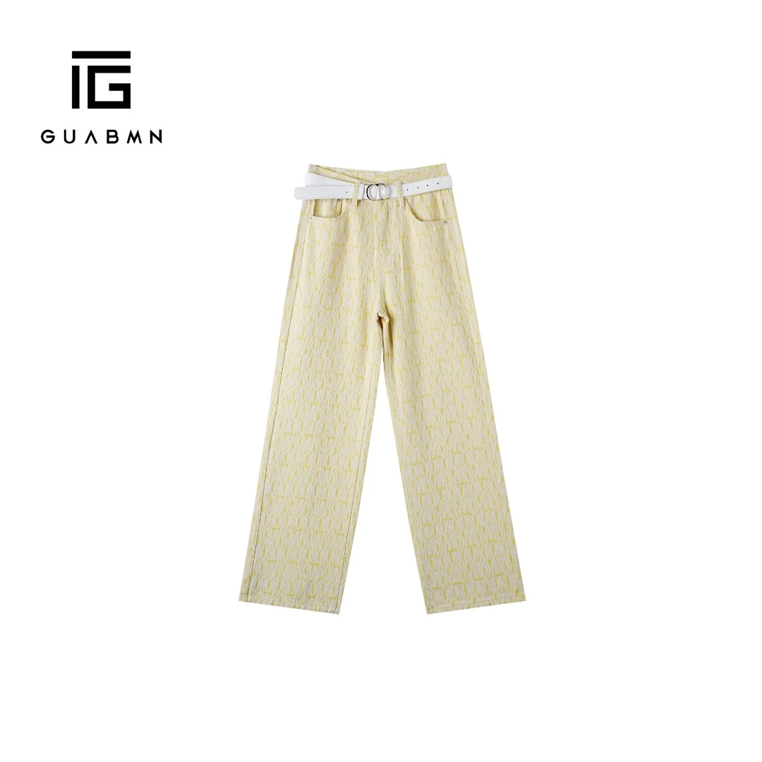 GUABMN2025秋季新款重工提花高腰洋气直筒阔腿长裤3869