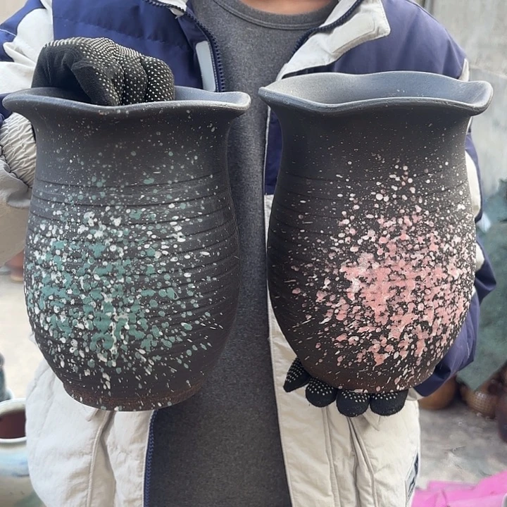 紫砂茶碗泼墨口径两个15高度20