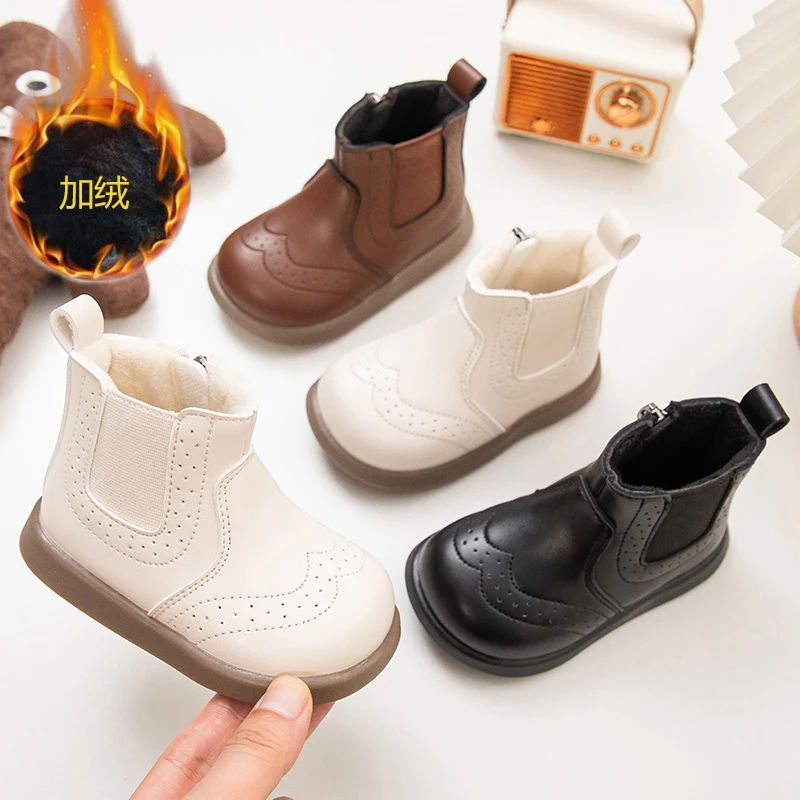 女童马丁靴春秋季新款宝宝英伦风短靴婴幼儿软底学步鞋儿童皮靴单