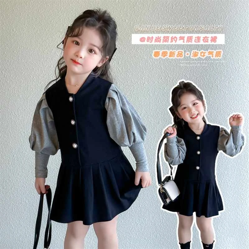 女童连衣裙春秋2025新款女宝宝春装洋气公主裙儿T童假两件裙子长