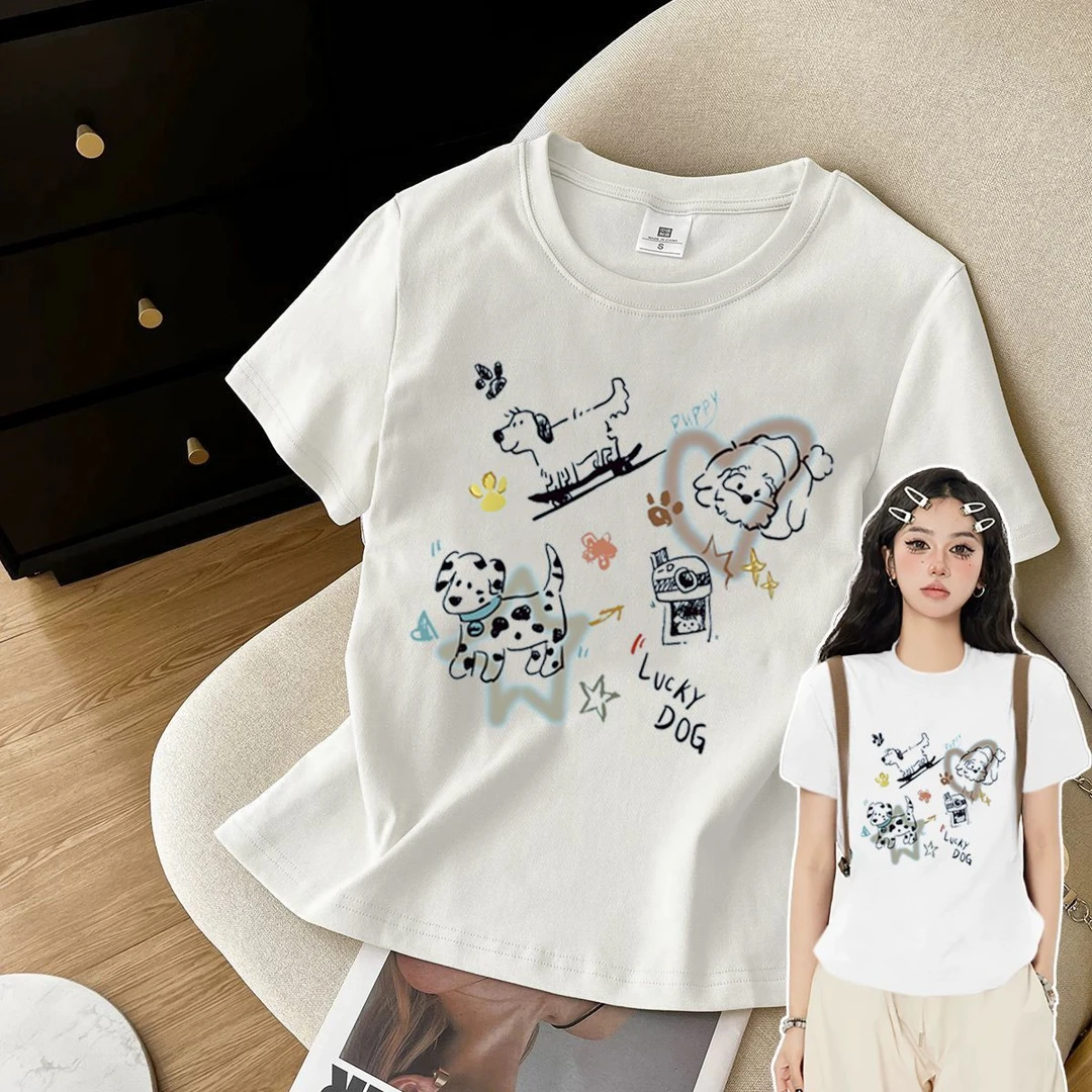 【MAEP】新款正肩慵懒风短袖t恤美式复古慵懒小众夏季卡通滑板狗