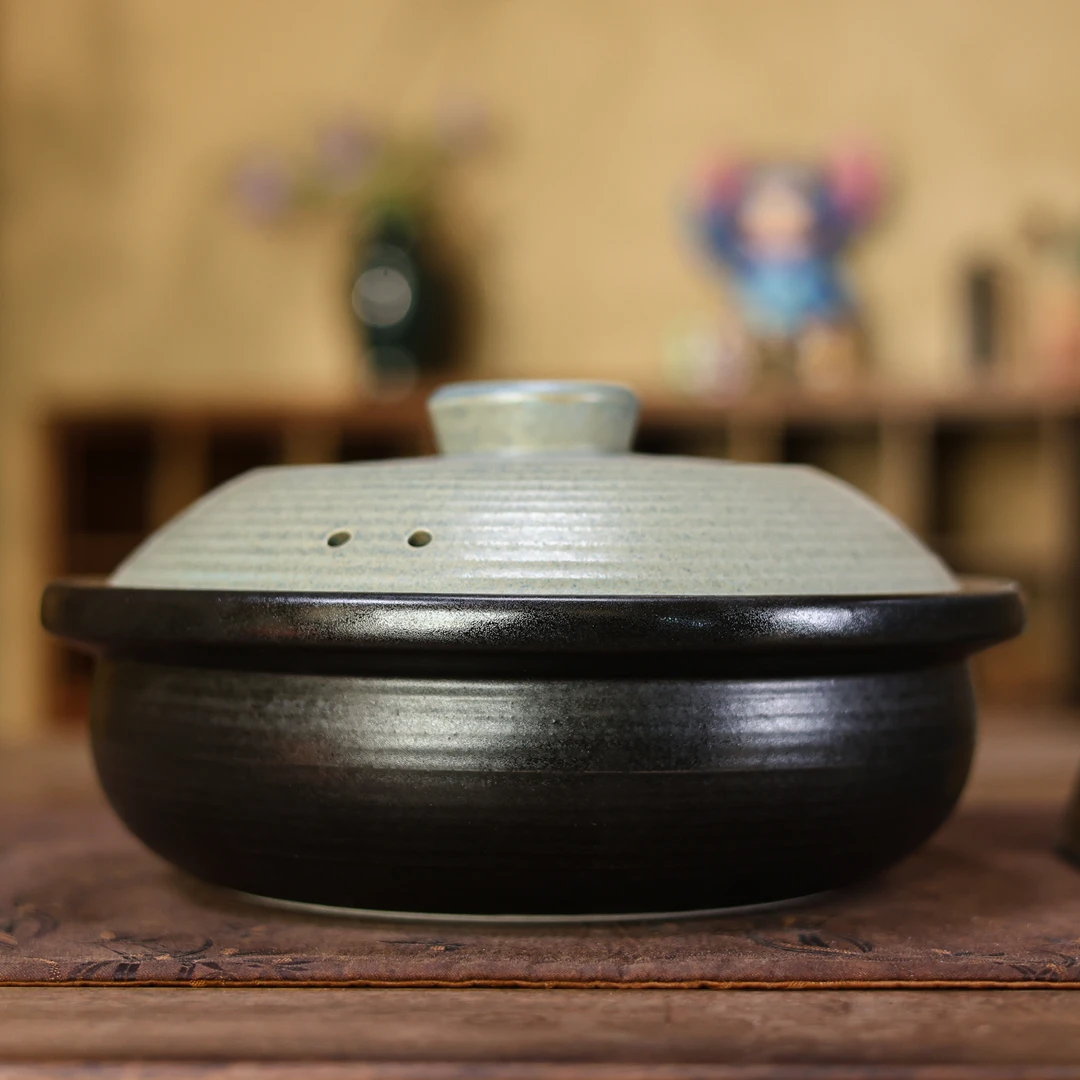 【慕白茶集】玄黑釉浅口土锅(大)2.L,茶道配件（灰念0649）