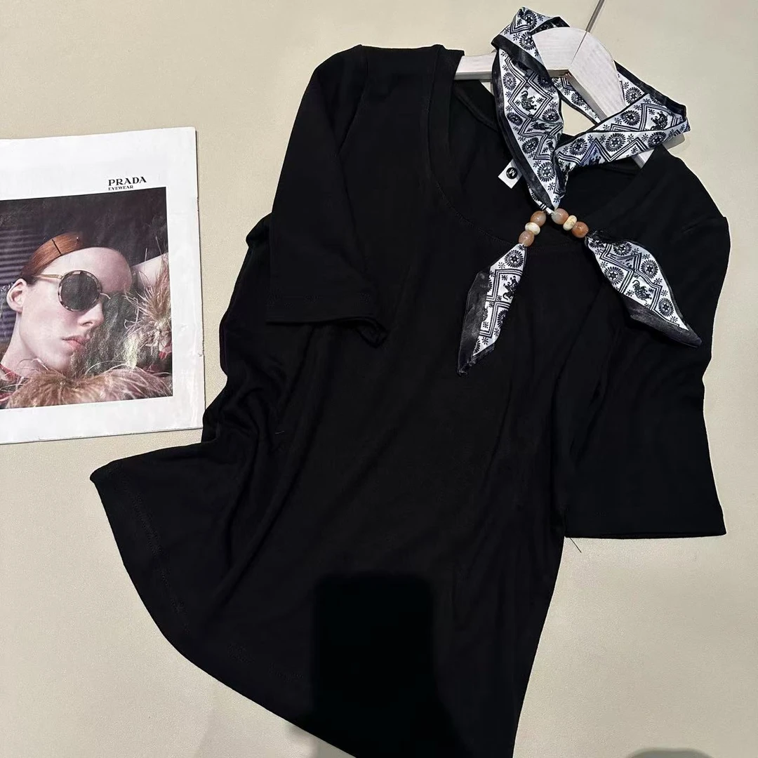 《姚家优麦汇》Y6612早秋款圆领设计感时尚百搭中袖显瘦上衣款女