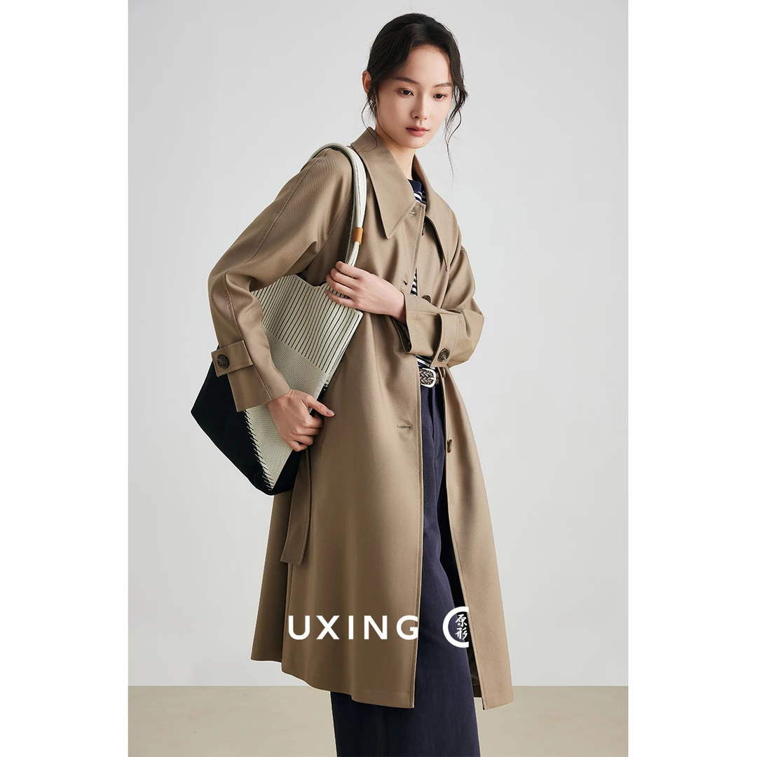 原形赫本风高级感风衣外套韩版气质宽松长款时尚中长款U85203