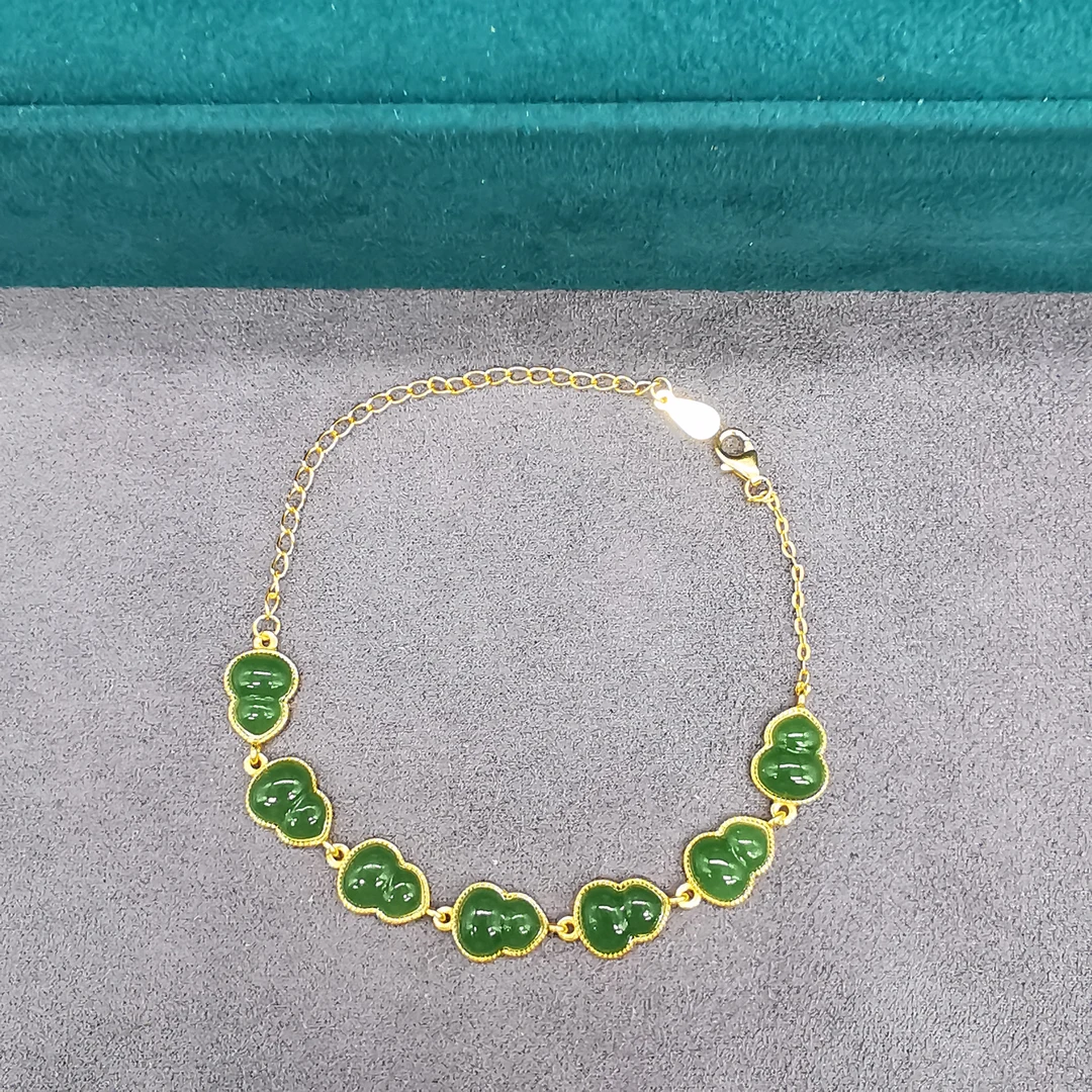 父亲节特惠925银镶嵌碧玉葫芦手链/HG-BYTZ-181（多样性发货）