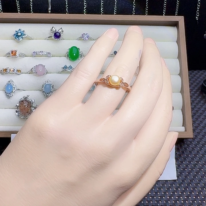 戒圈银S925镶嵌淡水珍珠