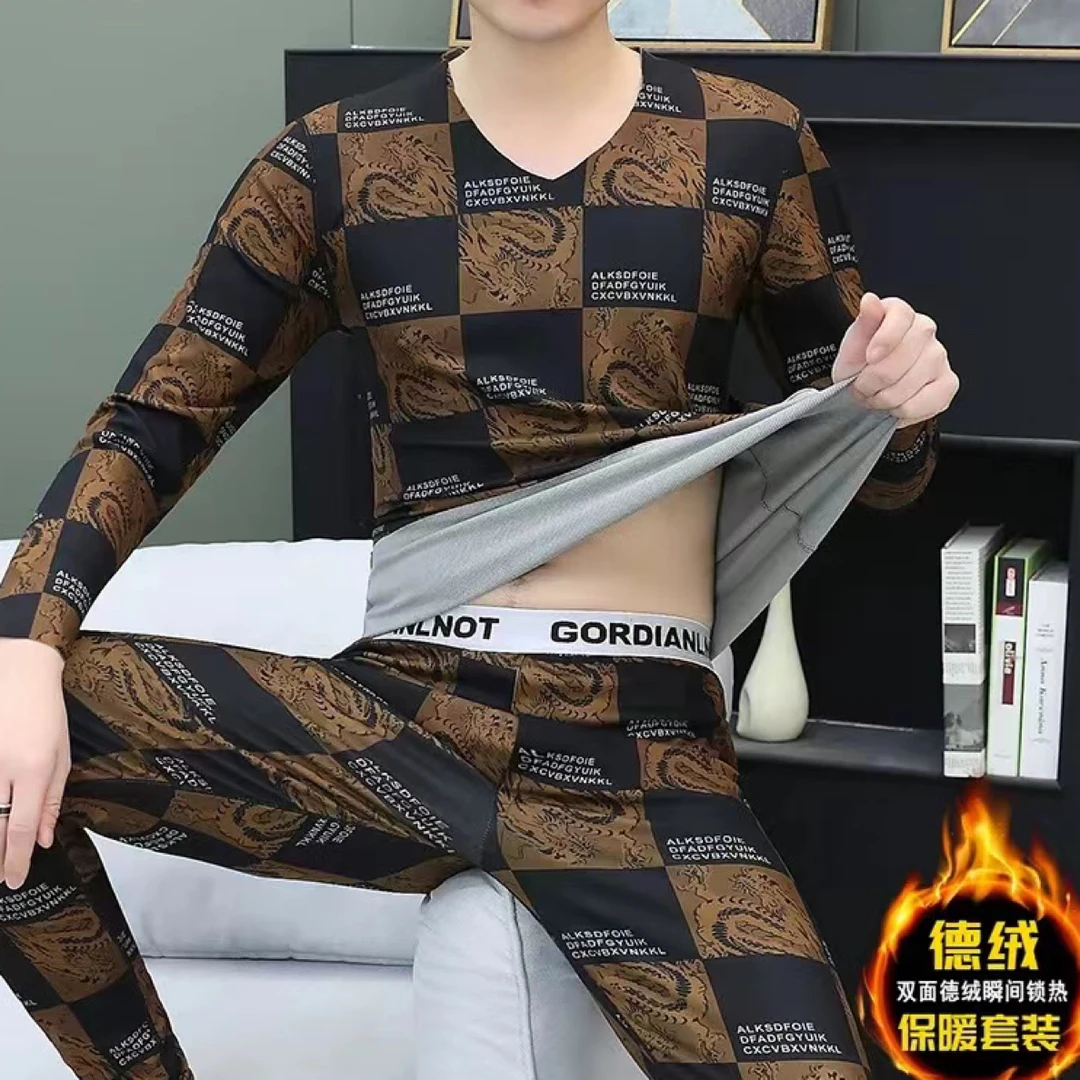 2590款德绒男士保暖套装修身长袖中长款秋冬季保暖套装