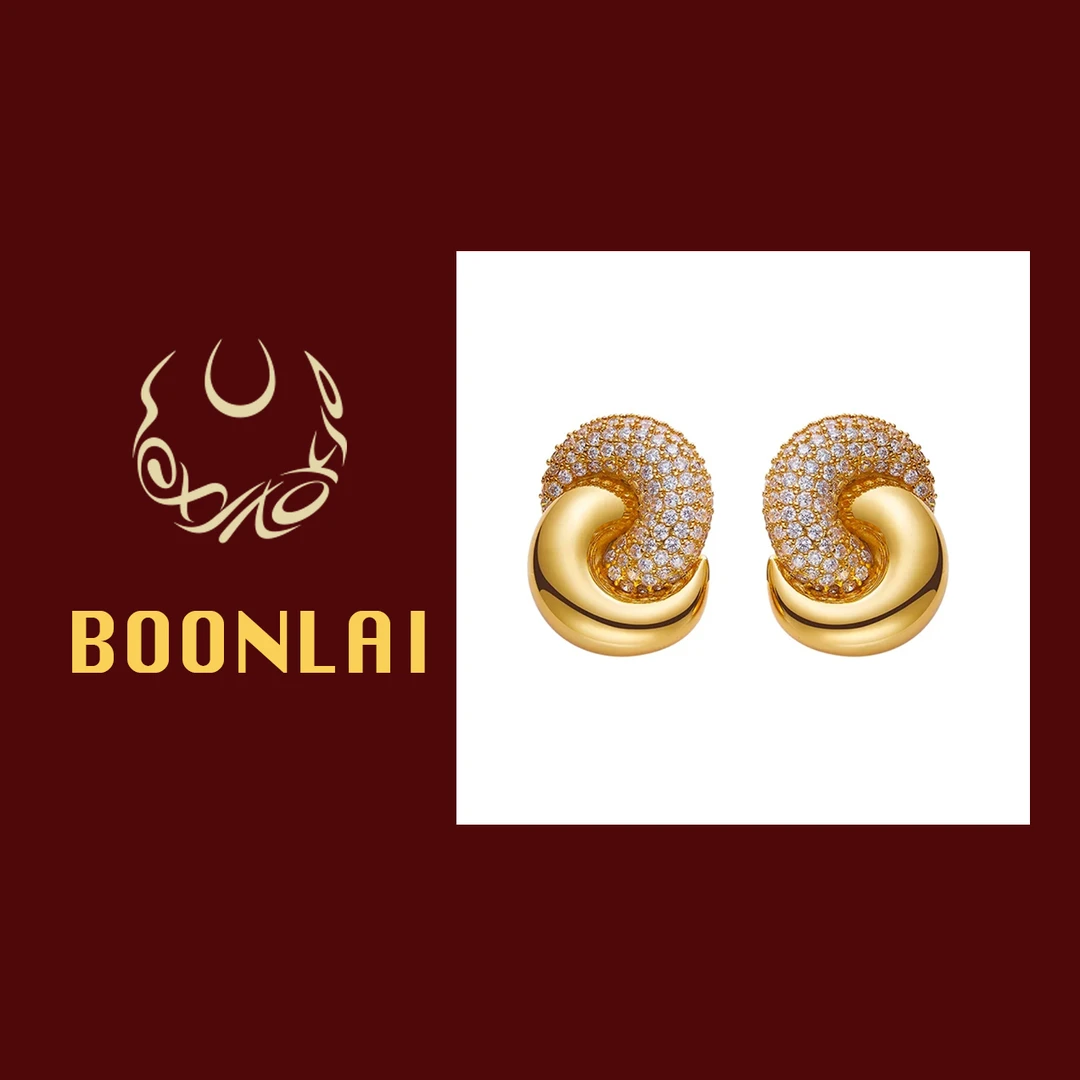 铜合金锆石耳饰 【满七免一】Boonlai 大货交叉麻花圆环耳环