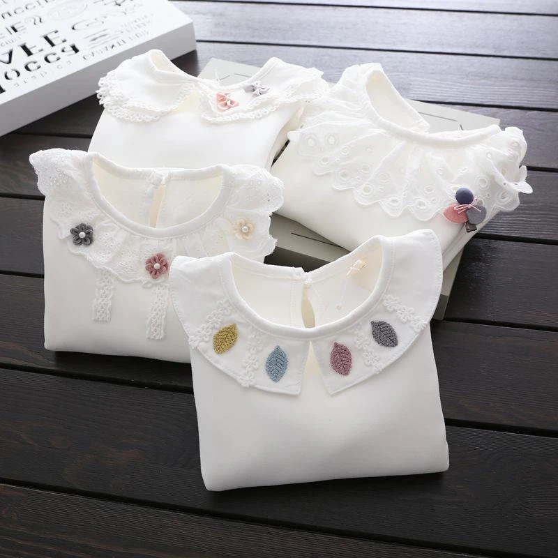 娃娃领印花女女宝春秋T恤蕾丝女童秋冬长袖韩版B类百搭女孩洋气