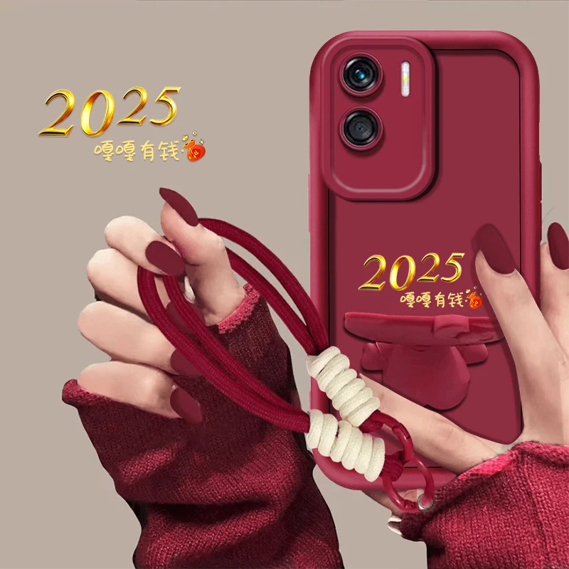 适用于【荣耀x50i】2025嘎嘎有钱新年猫咪支架手机壳创意防摔女款