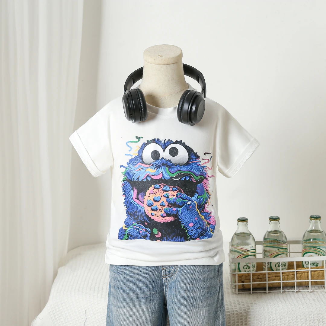 娇娃布迪儿童纯棉短袖夏男女童日系卡通芝麻街T恤中小童半袖上衣