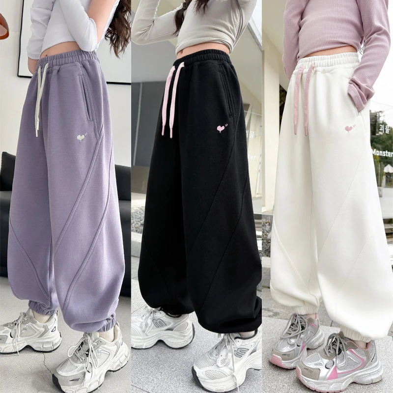 女童春秋款卫裤2025新款6-12岁15岁中大童洋气炸街女孩休闲束脚裤