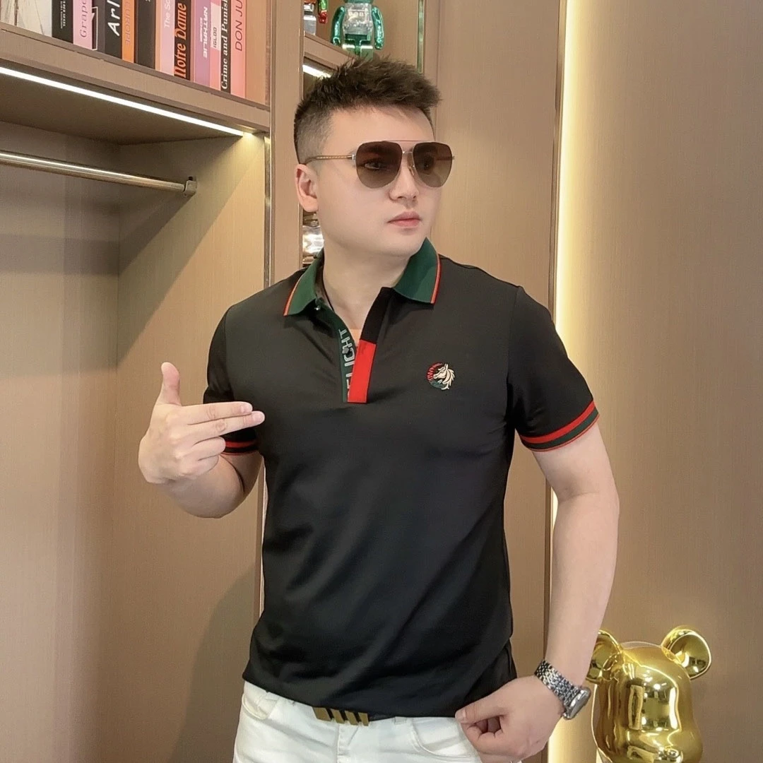 2025夏季撞色男士Polo轻奢时尚休闲半袖潮流翻领商务