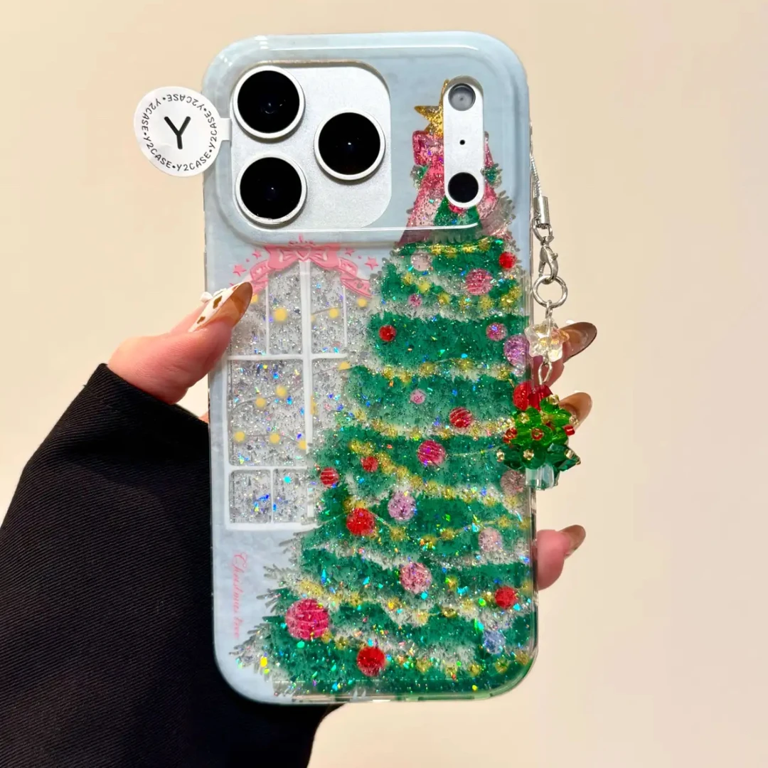 双层闪粉亮片闪闪圣诞树适用苹果17promax手机壳iphone16pro新款