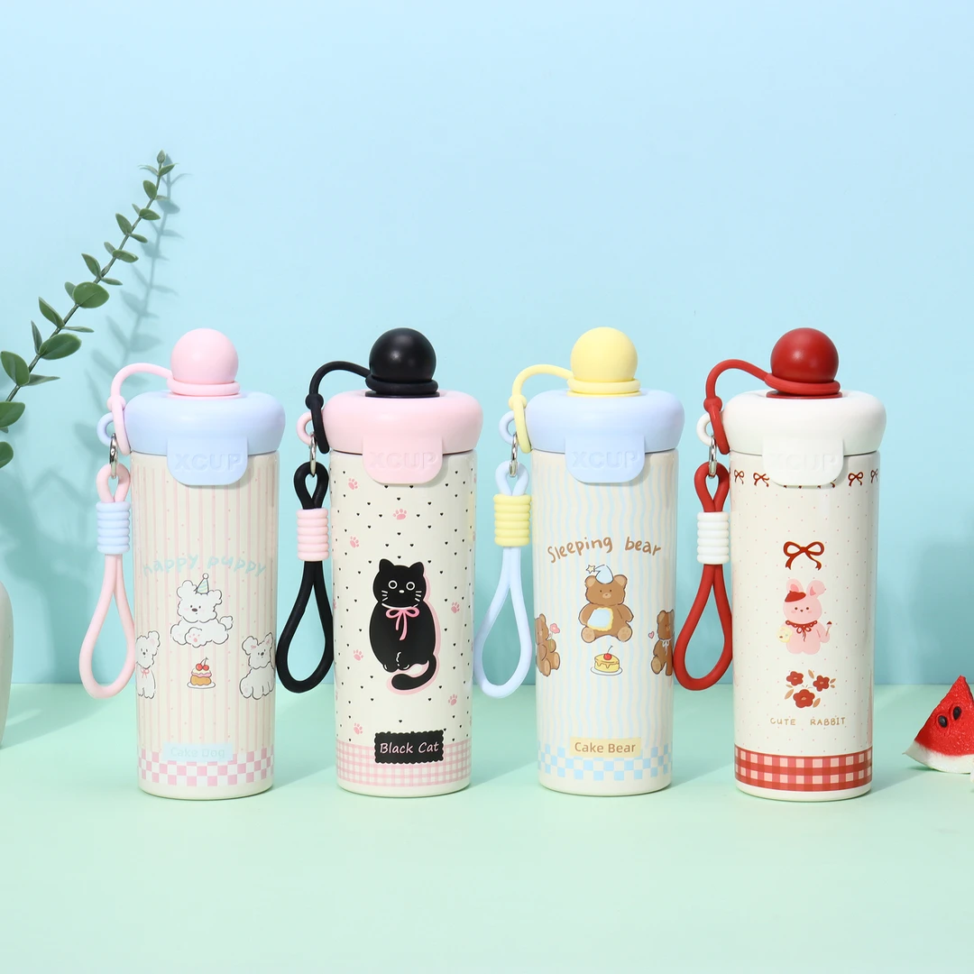 【新疆西藏包邮】新款316双层不锈钢保温杯便携提绳吸管杯随行杯