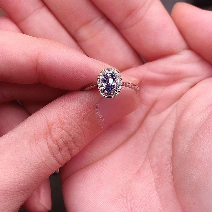 戒指蓝宝石银S925镶嵌矢车菊