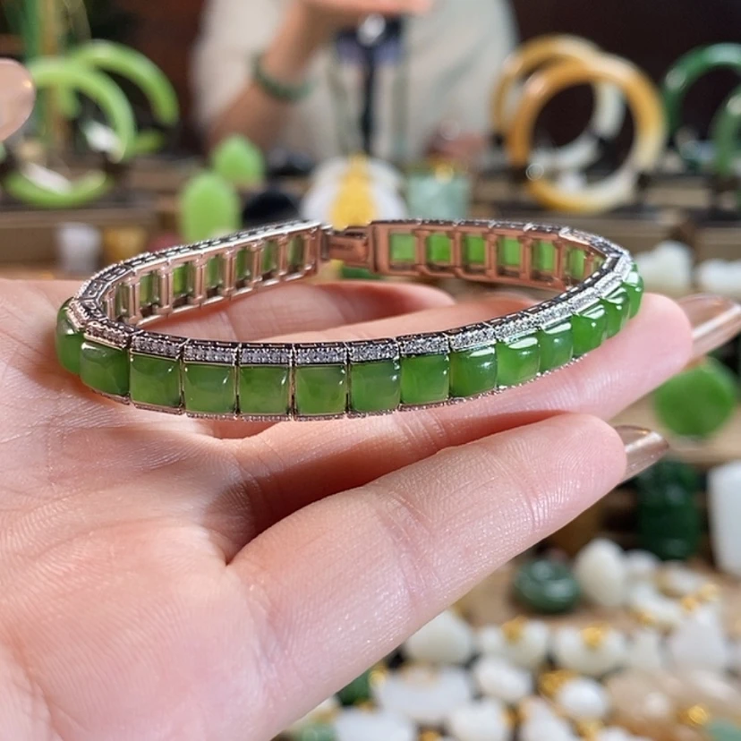 【闪购商品】和田玉手链银S925镶嵌