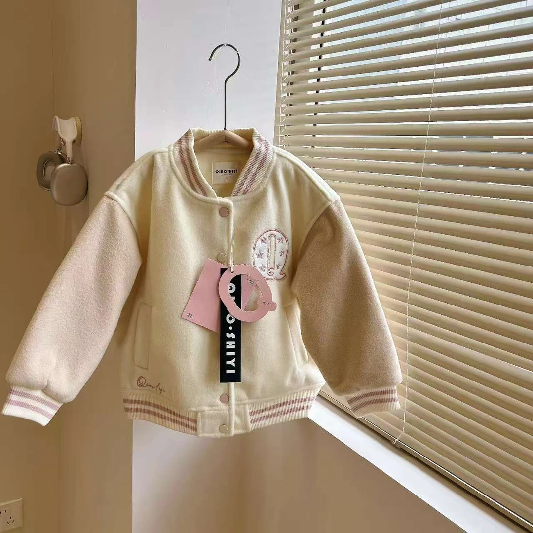 T304 女童 女宝宝 秋冬 加绒加厚 外套 棒球服 运动 上衣 毛呢