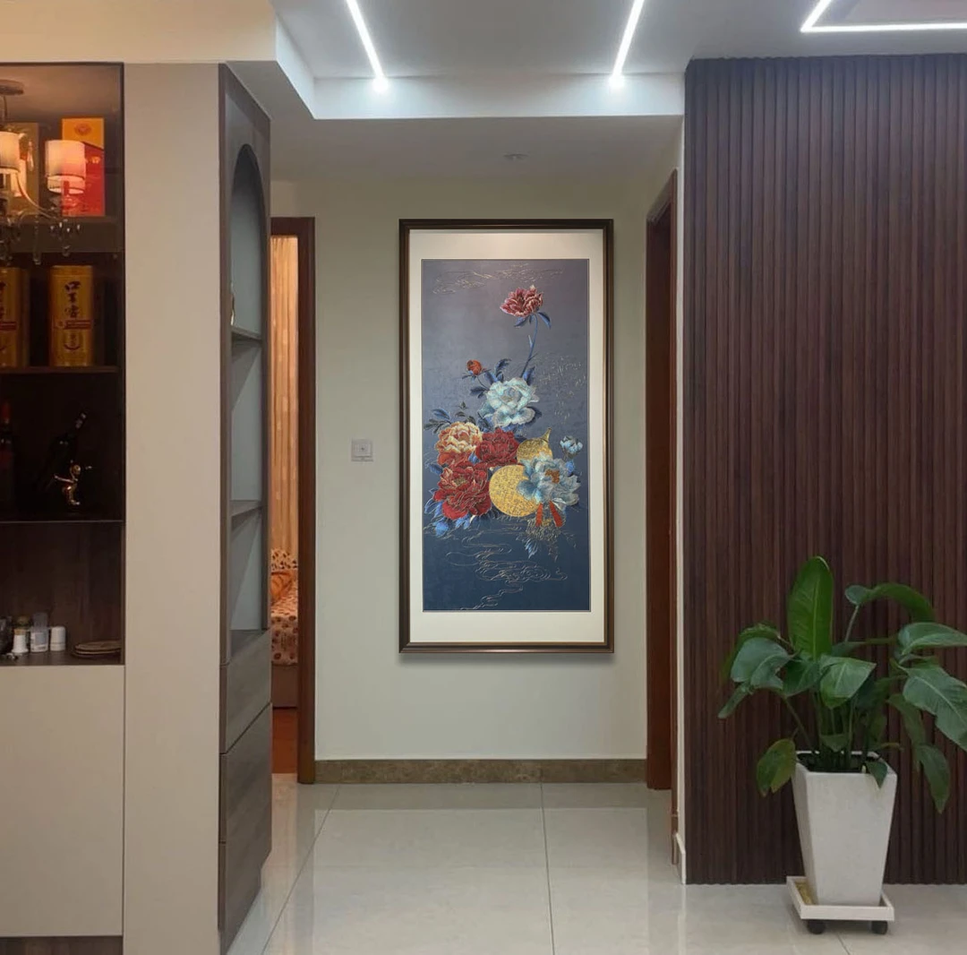 刺绣牡丹葫芦吉祥如意装饰画适合玄关茶室餐厅