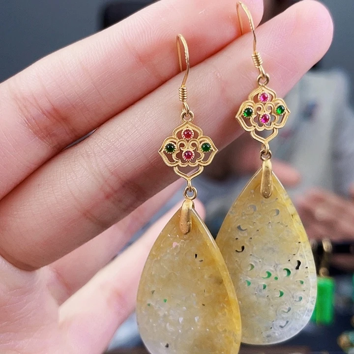 翡翠耳饰银S925镶嵌饰品