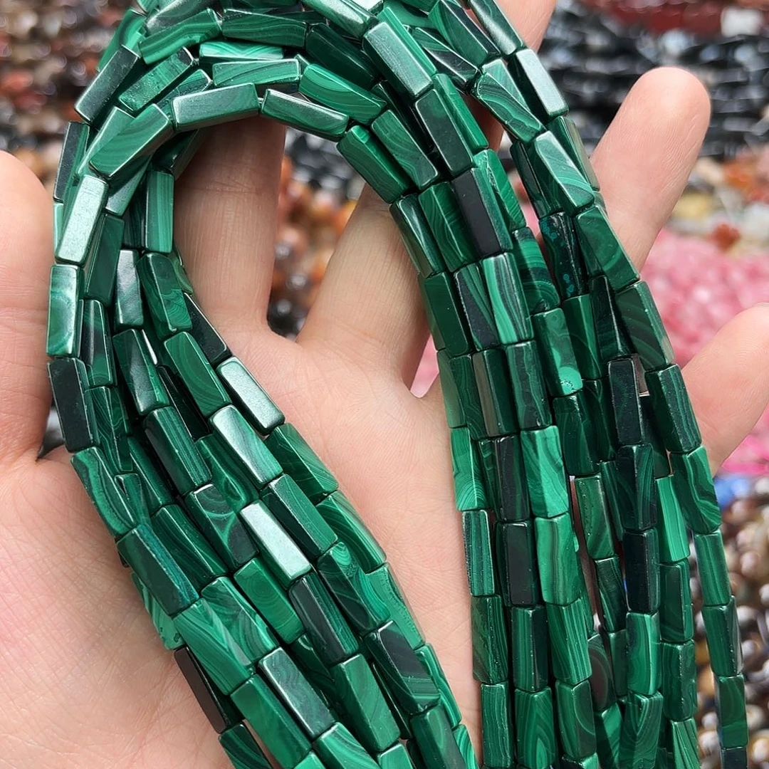 玛瑙/玉髓未镶嵌珠宝半成品4×12孔雀石长方柱一条