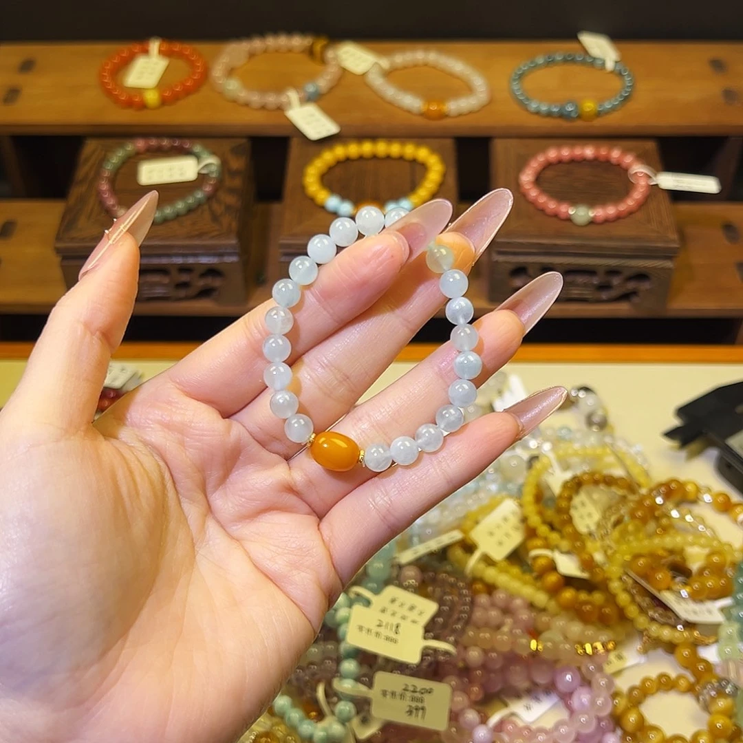 水晶手链银S925镶嵌海蓝262