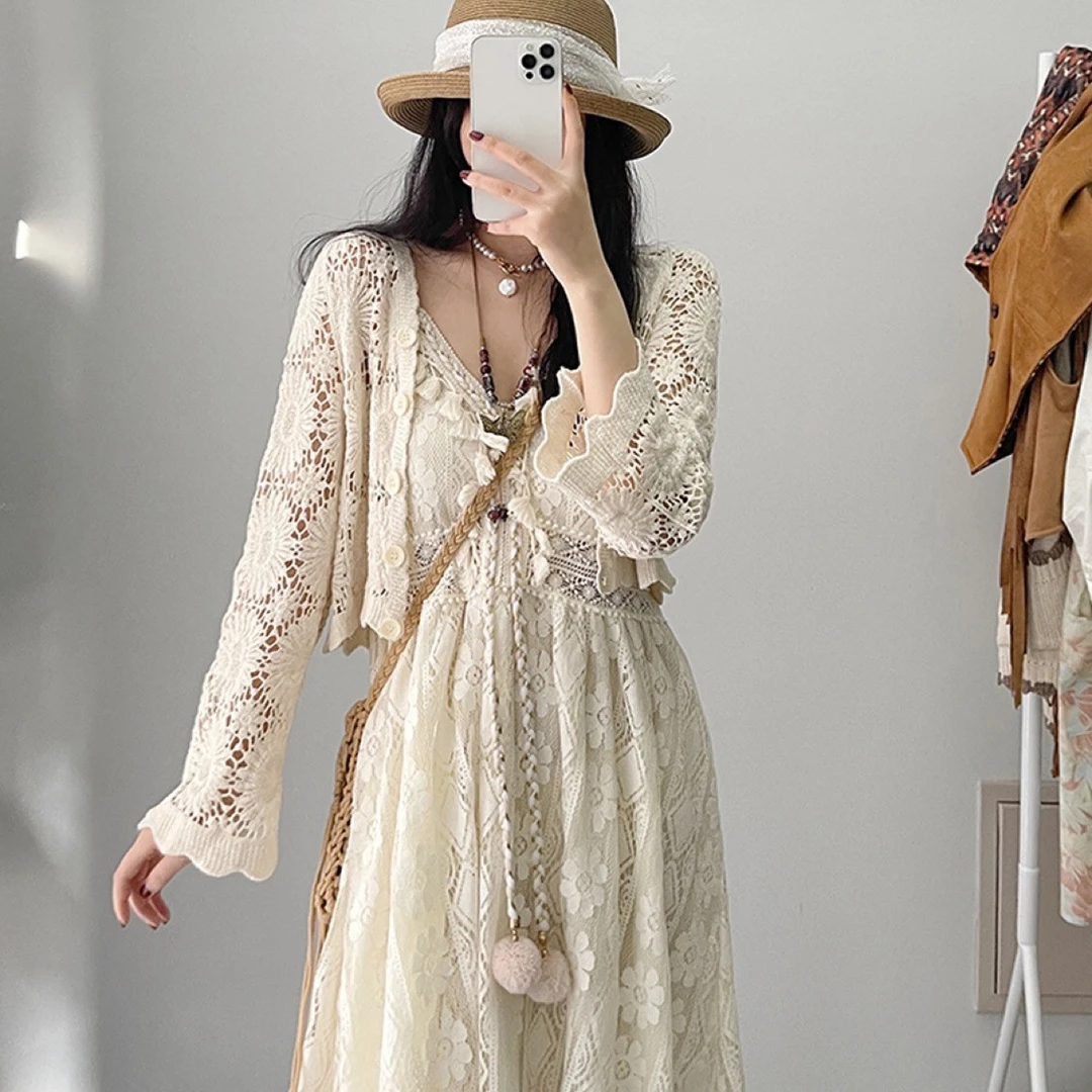 吊带裙娃娃领夏季吊带吸汗连衣裙法式碎花白色运动风气质初恋甜美