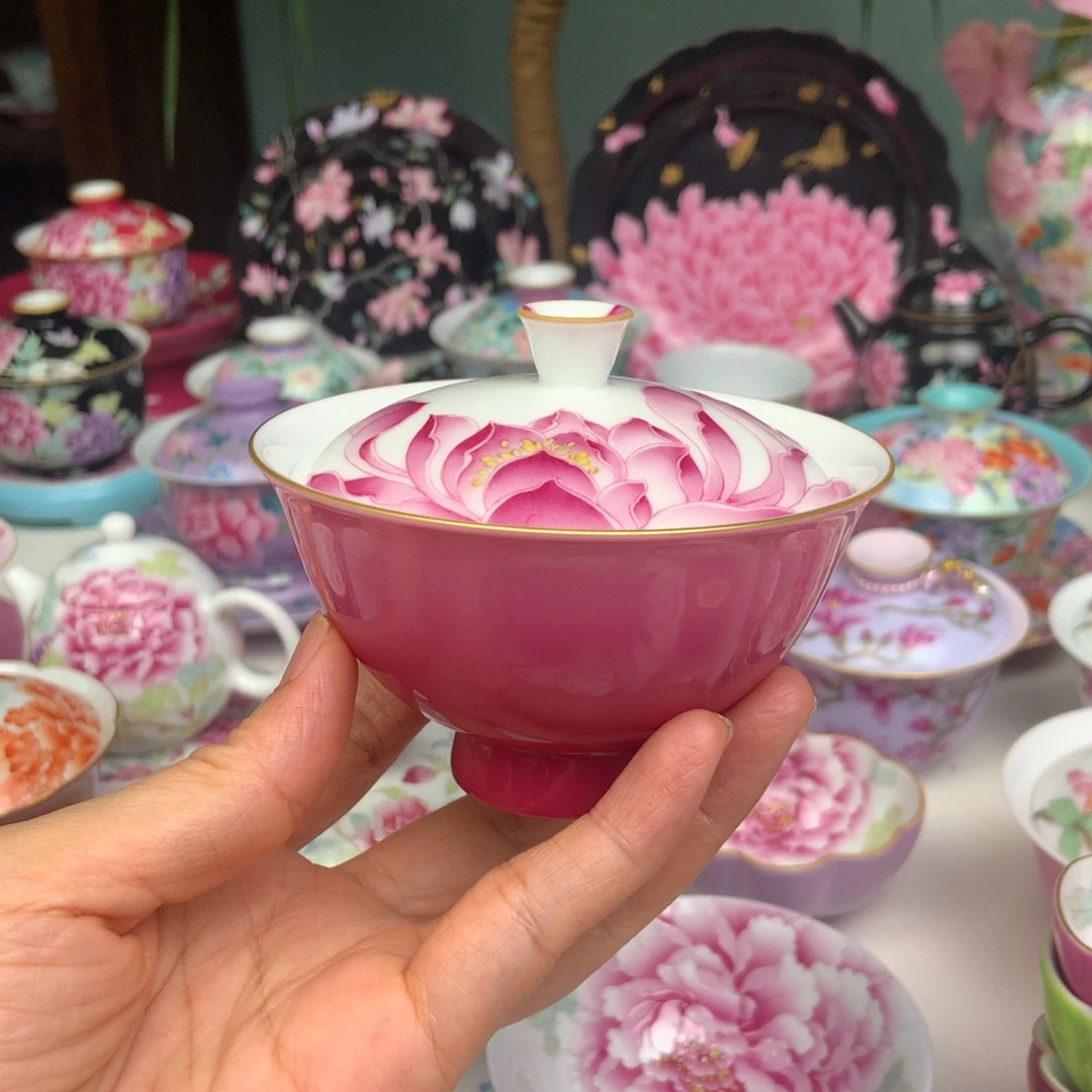 夏***宝中秋节莲花盖碗手绘
