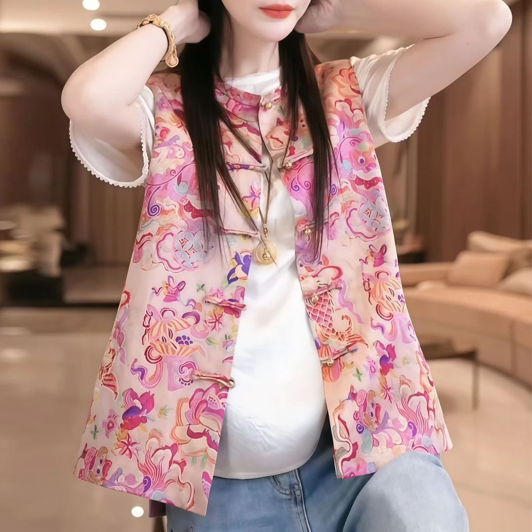 新中式个性马夹时尚感复古盘扣马夹背心女装富婆马甲国风提花坎肩