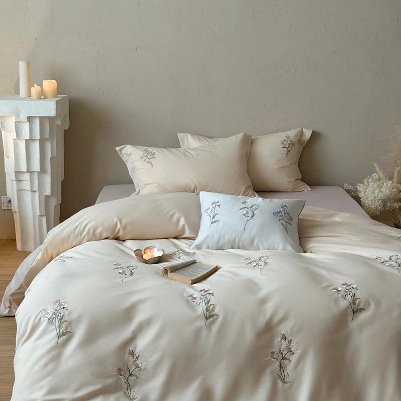 秋冬全棉磨毛四件套法式田园少女100S长绒棉纯棉被套床单床上用品