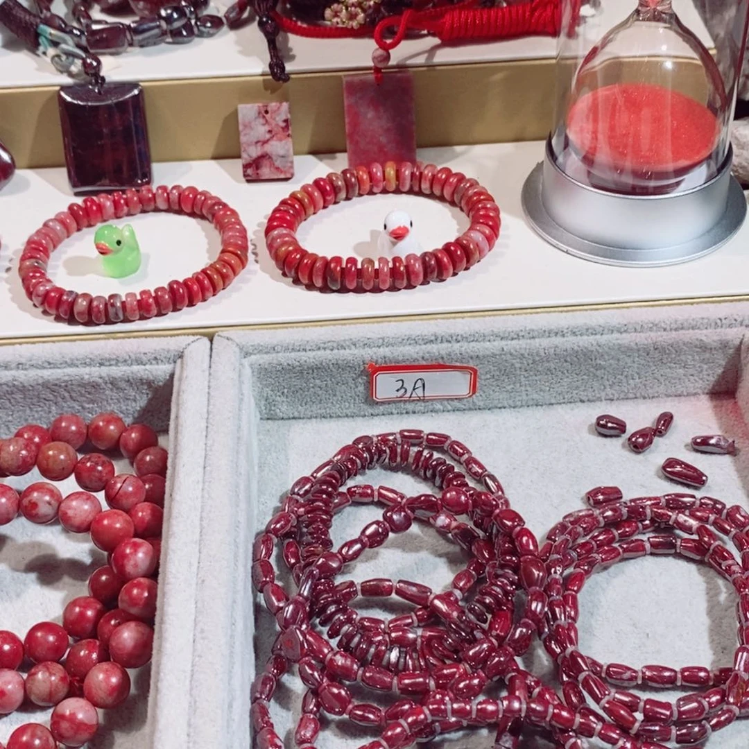 天然辰砂冰*原石手串