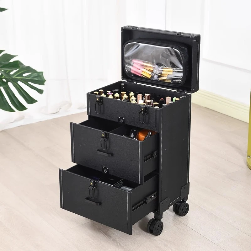 新款三层拉杆化妆箱专业美甲纹绣美容外出跟妆工具箱网红行李箱