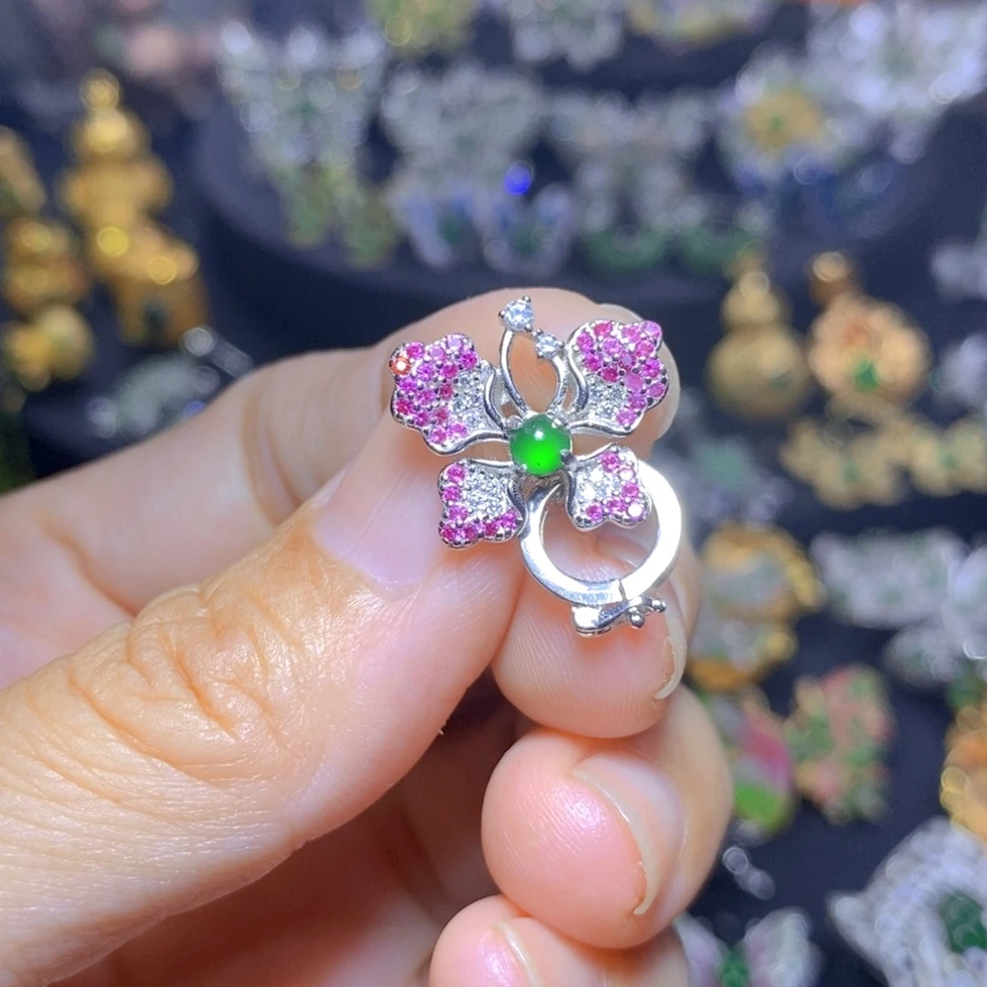 翡翠银S925镶嵌套链天然翡翠