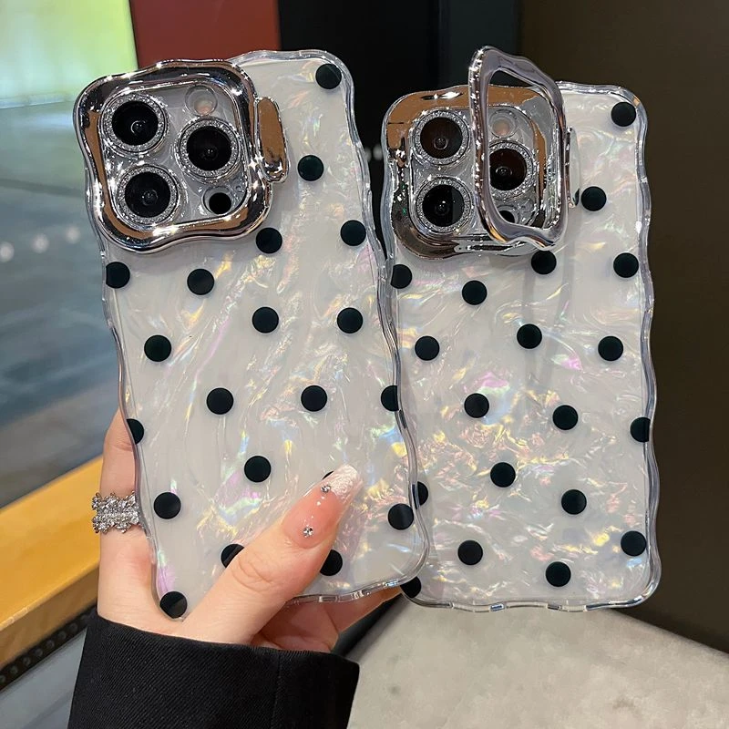 适用苹果系列iPhone16新款手机壳ins风贝壳纹波点全包支架镜头膜